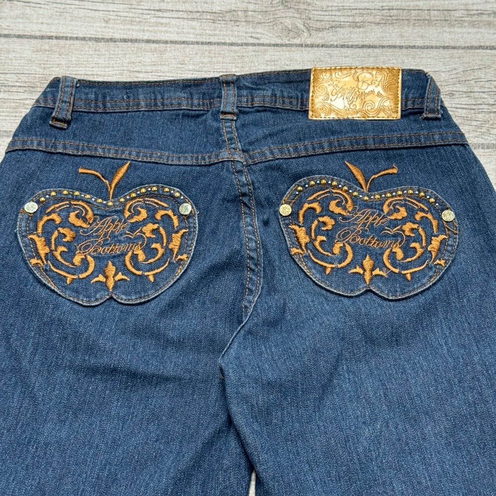 Y2K Apple Bottoms Jeans Women's 3/4 Blue Denim Skinny Slim Embellished Pockets